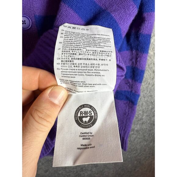 Acne Studios Womens Purple Blue Kimano Striped Oversized Wool Cardigan - Small - Picture 7 of 10